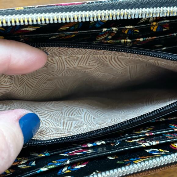 Sakroots zip around wallet clutch purse brown birds coated canvas coin pocket - Picture 8 of 9